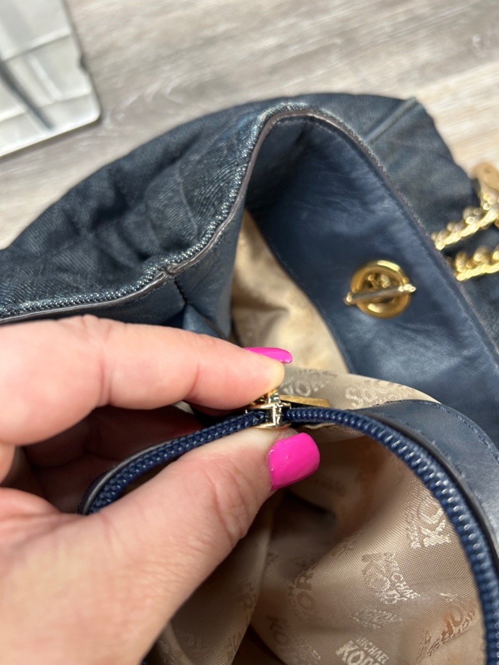 1955 Michael Kors dark denim Leather Tote with Gold Hardware 259041955 - Picture 13 of 16